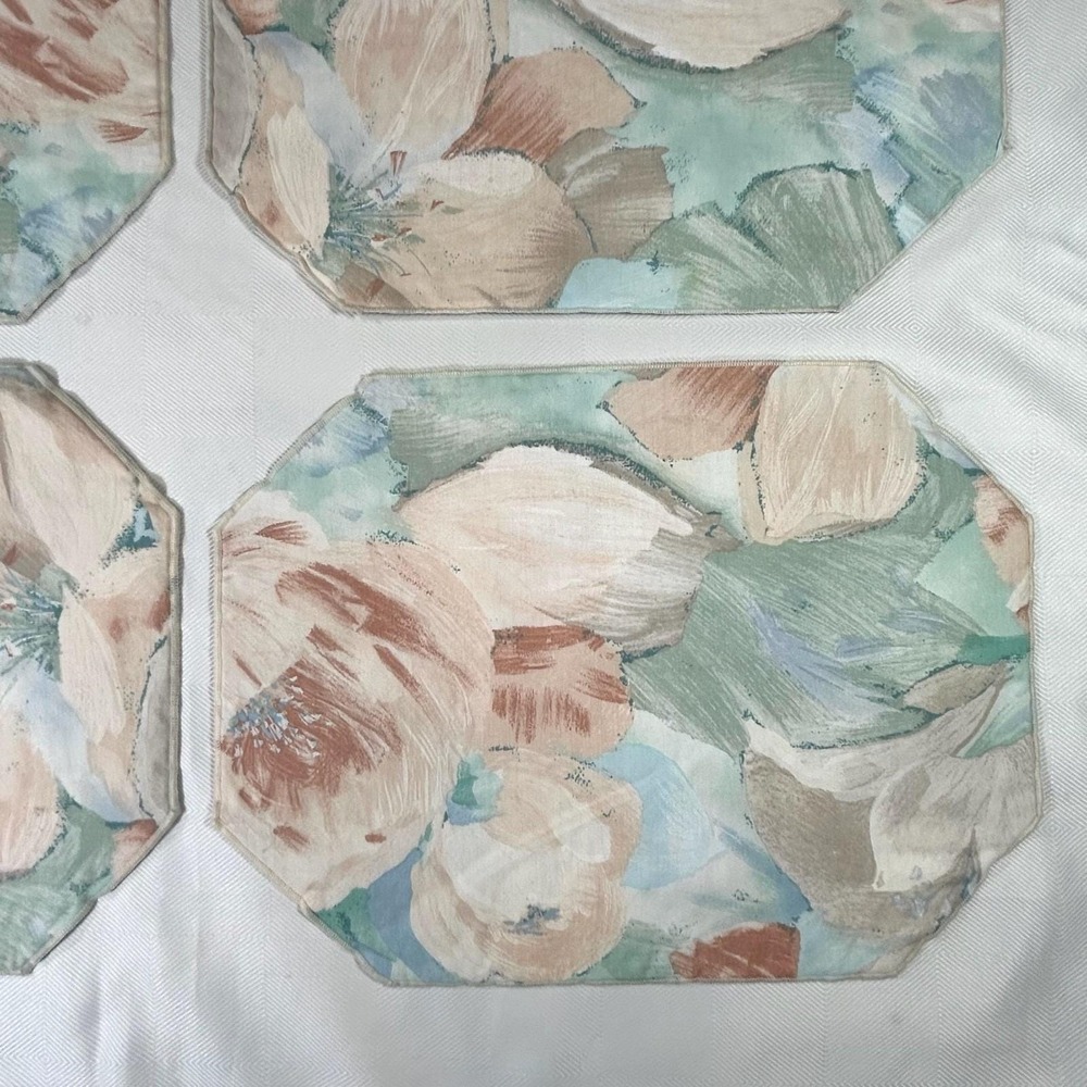 Set of 4 VTG Abstract Pastel Floral Cloth Placemats 80s Golden Girls/Granny Core - Picture 5 of 8